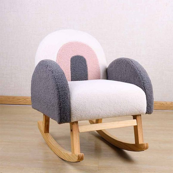 NEW Solid Wooden Rainbow Rocker by Style and Function.  White / Pink / Gray - Picture 3 of 16